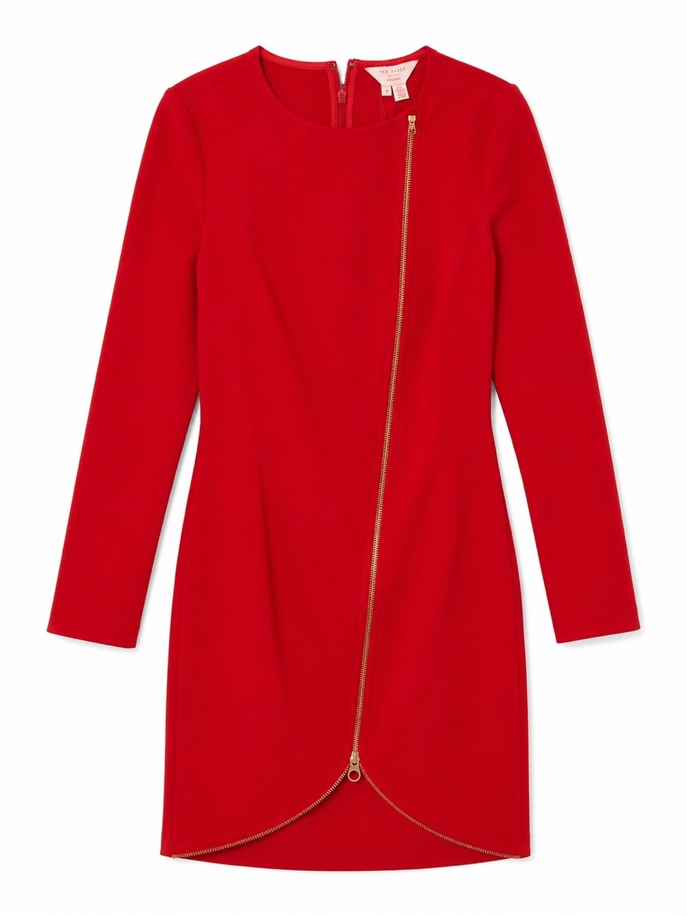 Ted‎ Baker London Edlyn Red Asymmetrical Zipper Tunic Dress Size 0